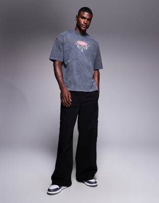 Asos Design Heavyweight Relaxed T-shirt With Drinks Graphics In Gray