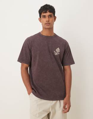 Asos Design Heavyweight Relaxed T-shirt With Embroidery Graphic In Brown