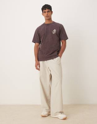 Asos Design Heavyweight Relaxed T-shirt With Embroidery Graphic In Brown