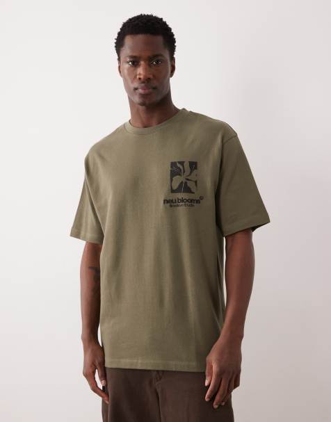 ASOS DESIGN heavyweight relaxed t-shirt with floral graphic and embroidery in khaki green - view 1