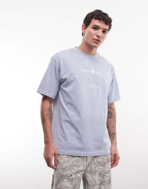 ASOS DESIGN heavyweight relaxed T-shirt with floral graphic in washed light blue, 2 of 5