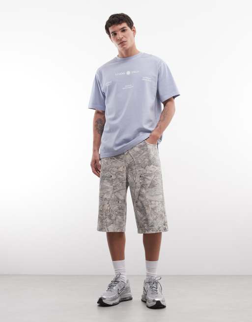 ASOS DESIGN heavyweight relaxed T-shirt with floral graphic in washed light blue, 3 of 5
