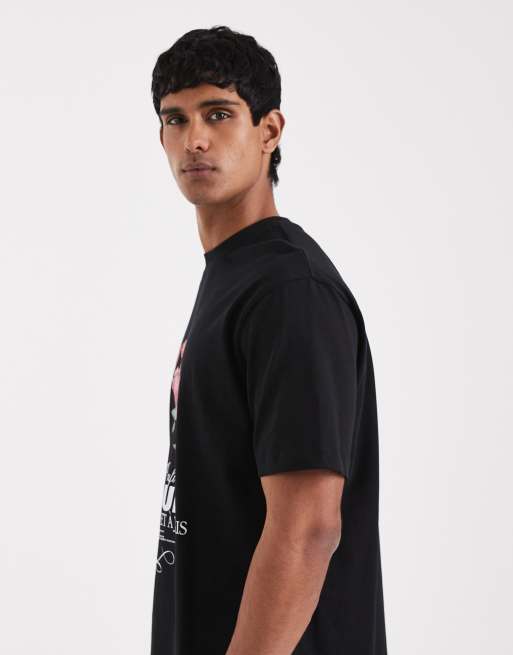 ASOS DESIGN heavyweight relaxed t-shirt with floral text graphic in black, 4 of 5