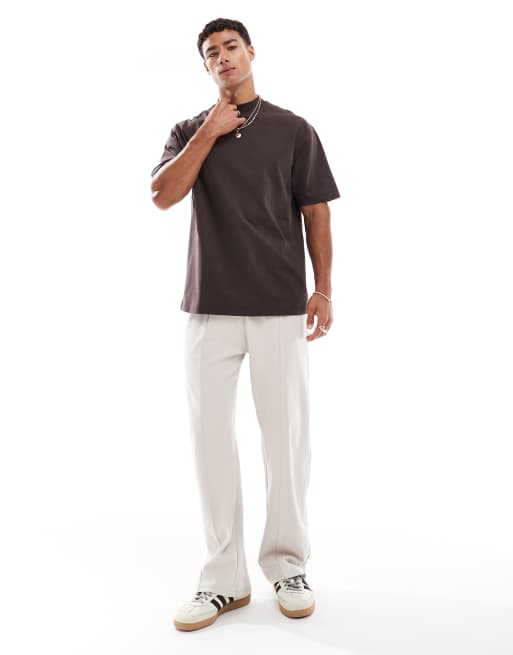 ASOS DESIGN heavyweight relaxed t-shirt with high neck in dark brown, 4 of 4