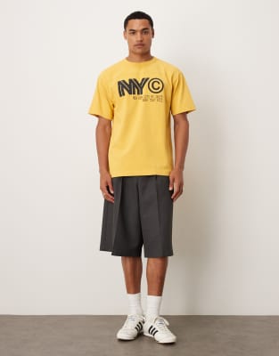 Asos Design Heavyweight Relaxed T-shirt With Nyc Graphic In Yellow