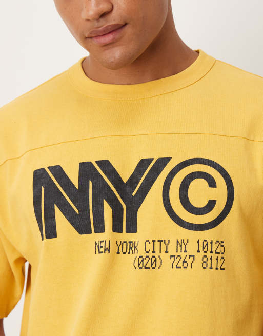 ASOS DESIGN heavyweight relaxed t-shirt with NYC graphic in washed yellow , 5 of 5