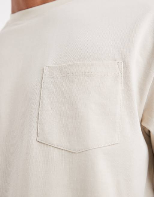 ASOS DESIGN heavyweight relaxed t-shirt with pocket in beige, 5 of 5