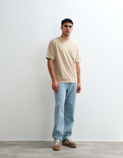 ASOS DESIGN heavyweight relaxed t-shirt with pocket in washed beige, 3 of 5
