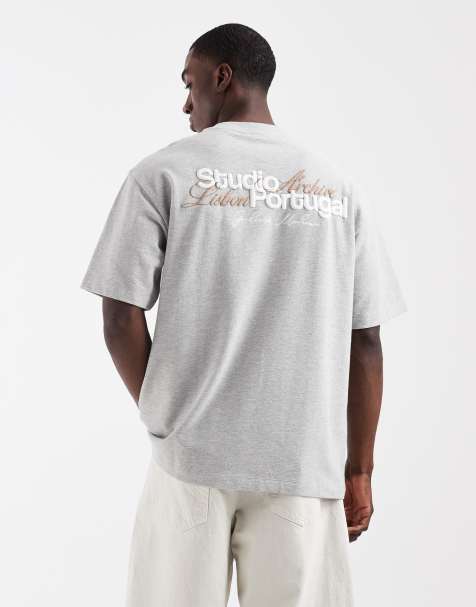 ASOS DESIGN heavyweight relaxed t-shirt with puff print and embroidery in grey marl