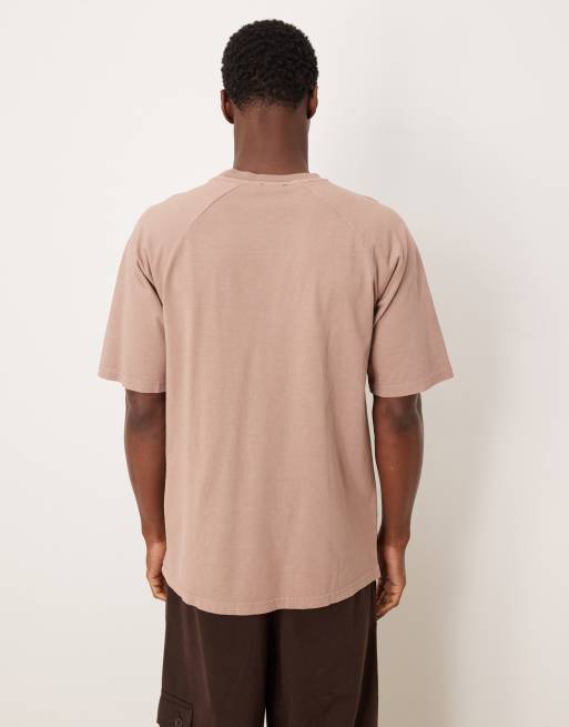 ASOS DESIGN heavyweight relaxed t-shirt with raglan sleeve in washed pink, 3 of 5