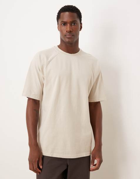 ASOS DESIGN heavyweight relaxed t-shirt with raglan sleeves in washed beige - view 1