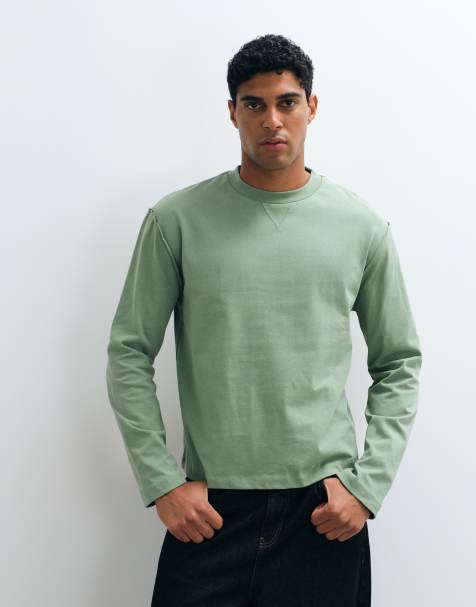 ASOS DESIGN heavyweight relaxed t-shirt with raw detail in khaki - view 1