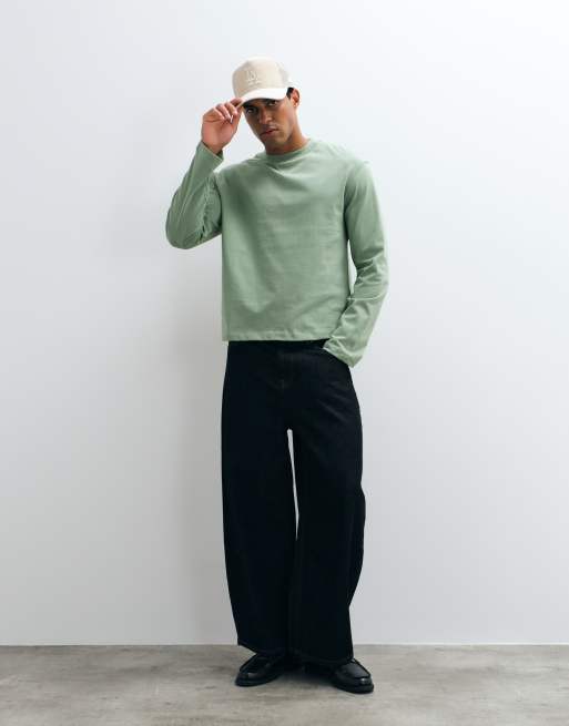 ASOS DESIGN heavyweight relaxed t-shirt with raw detail in khaki, 2 of 5