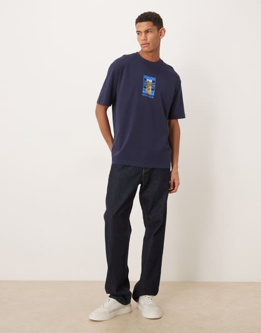 ASOS DESIGN heavyweight relaxed t-shirt with scenic graphic in navy, 2 of 5