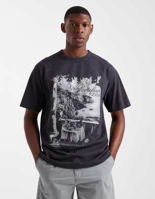 Asos Design Heavyweight Relaxed T-shirt With Scenic Graphic In Black