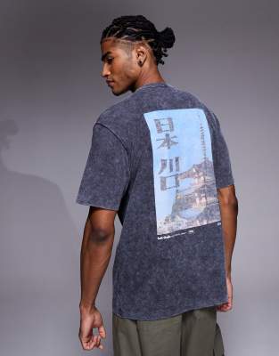 Asos Design Heavyweight Relaxed T-shirt With Scenic Graphic In Blue