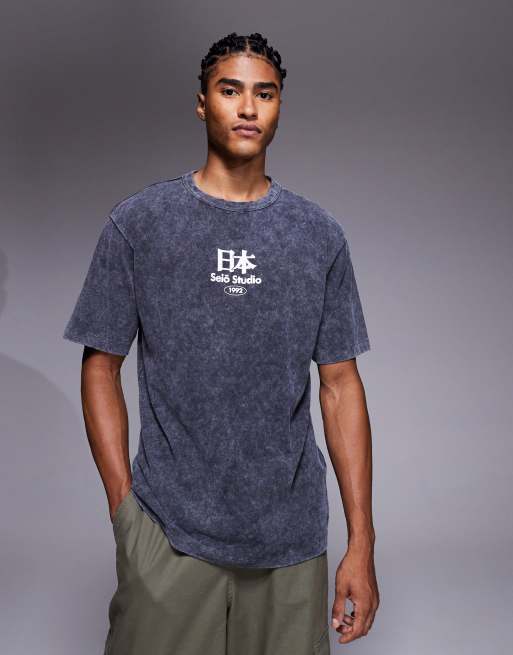 ASOS DESIGN heavyweight relaxed T-shirt with scenic graphic in washed black , 3 of 5