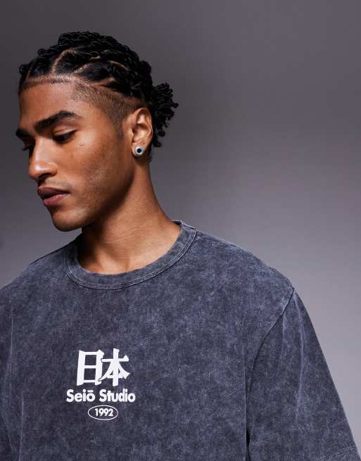 ASOS DESIGN heavyweight relaxed T-shirt with scenic graphic in washed black , 4 of 5