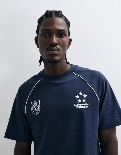 ASOS DESIGN heavyweight relaxed T-shirt with soccer graphic in navy - view 1
