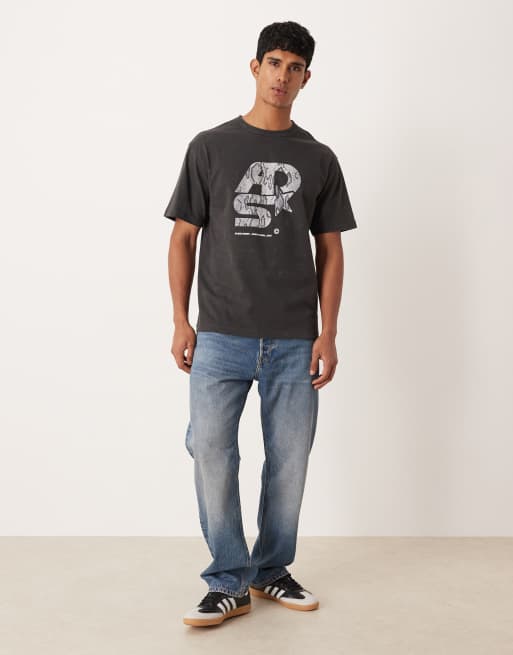 ASOS DESIGN heavyweight relaxed t-shirt with street graphic in washed black , 2 of 5