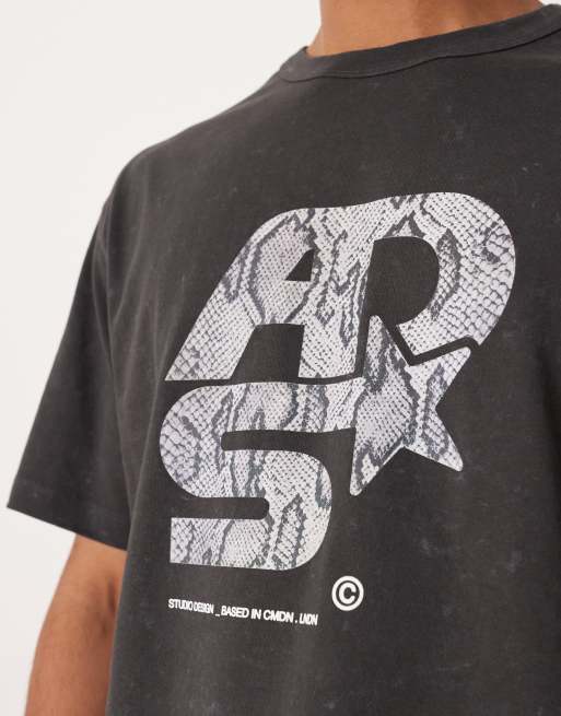 ASOS DESIGN heavyweight relaxed t-shirt with street graphic in washed black , 5 of 5