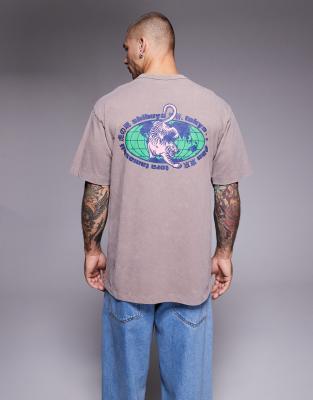 Asos Design Heavyweight Relaxed T-shirt With Tiger Graphic In Brown