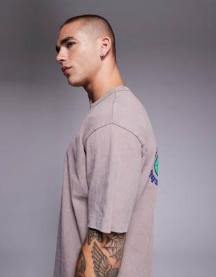 Asos Design Heavyweight Relaxed T-shirt With Tiger Graphic In Brown