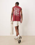 [ASOS DESIGN] ASOS DESIGN heavyweight relaxed tank with floral graphic in washed red S Syrah