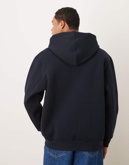 ASOS DESIGN heavyweight relaxed zip through hoodie in scuba-style fabric in navy - NAVY, 3 of 5