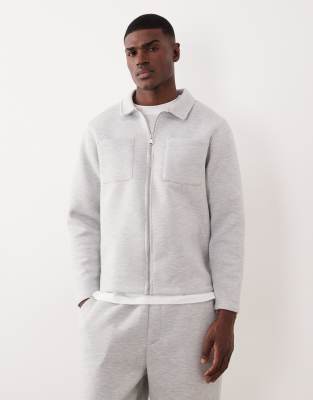 Asos Design Heavyweight Relaxed Zip Through Jacket In Gray