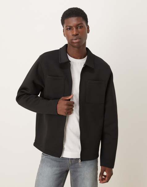 ASOS DESIGN heavyweight relaxed zip through jersey jacket in scuba-style fabric in black - view 1