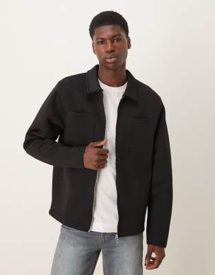 Asos Design Heavyweight Relaxed Zip Up Jersey Jacket In Black