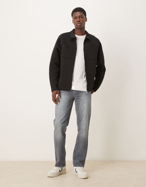 ASOS DESIGN heavyweight relaxed zip up jersey jacket in scuba-style fabric in black, 2 of 5