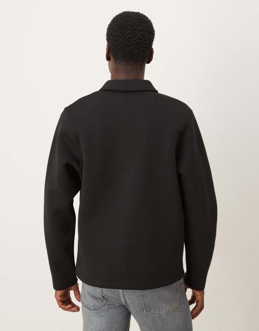 ASOS DESIGN heavyweight relaxed zip up jersey jacket in scuba-style fabric in black, 3 of 5