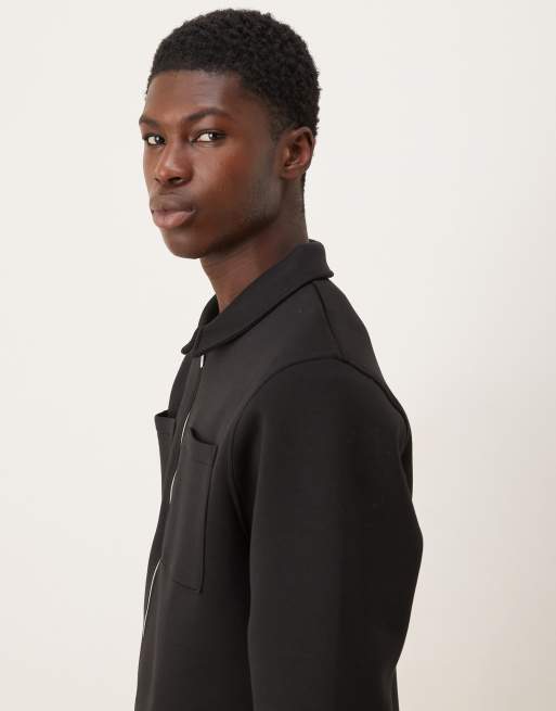 ASOS DESIGN heavyweight relaxed zip up jersey jacket in scuba-style fabric in black, 4 of 5