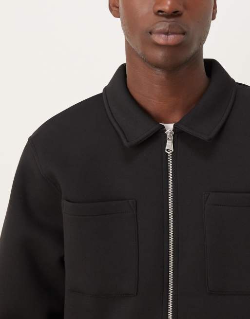 ASOS DESIGN heavyweight relaxed zip up jersey jacket in scuba-style fabric in black, 5 of 5