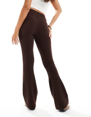 Asos Design Heavyweight Rib Flared Pants In Brown