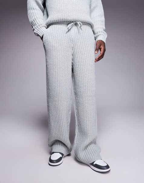 ASOS DESIGN heavyweight rib knit track bottoms in gray - view 1
