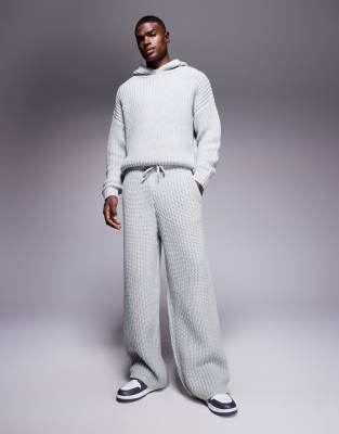 Asos Design Heavyweight Rib Knit Track Bottoms In Gray