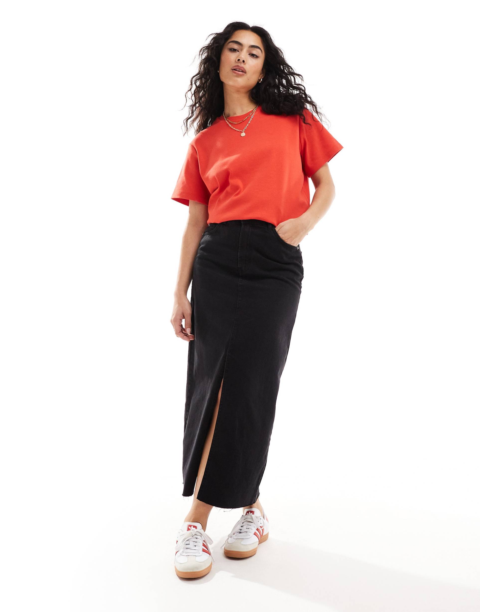 asos design heavyweight rib regular fit t-shirt in red