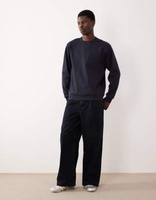 Asos Design Heavyweight Ribbed Sweatshirt In Blue
