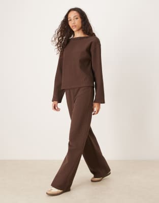 Asos Design Heavyweight Ribbed Wide Leg Pants In Brown