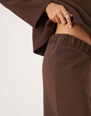 Asos Design Heavyweight Ribbed Wide Leg Pants In Brown