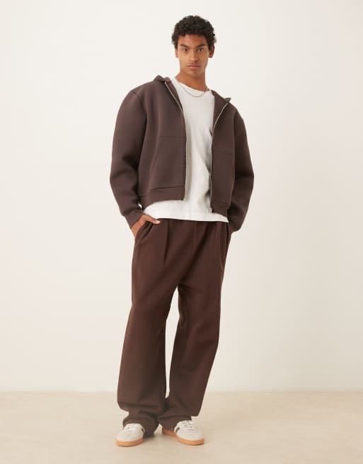 ASOS DESIGN heavyweight scuba boxy oversized zip up hoodie in brown