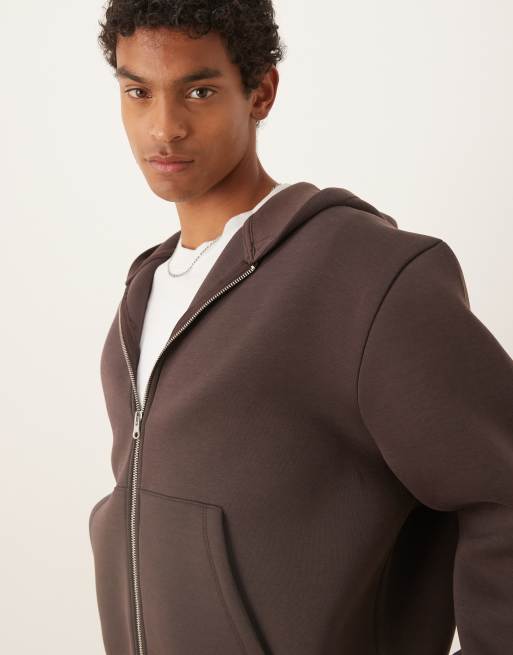 ASOS DESIGN heavyweight scuba boxy oversized zip up hoodie in brown