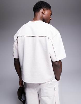 Asos Design Heavyweight Scuba Drop Shoulder Boxy T-shirt With Raw Edge Detail In Gray