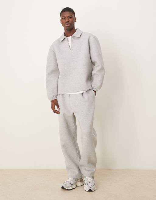 ASOS DESIGN heavyweight scuba oversized collar sweatshirt with fixed hem in heather gray