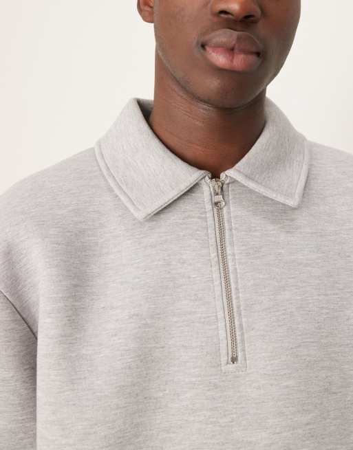 ASOS DESIGN heavyweight scuba oversized collar sweatshirt with fixed hem in heather gray