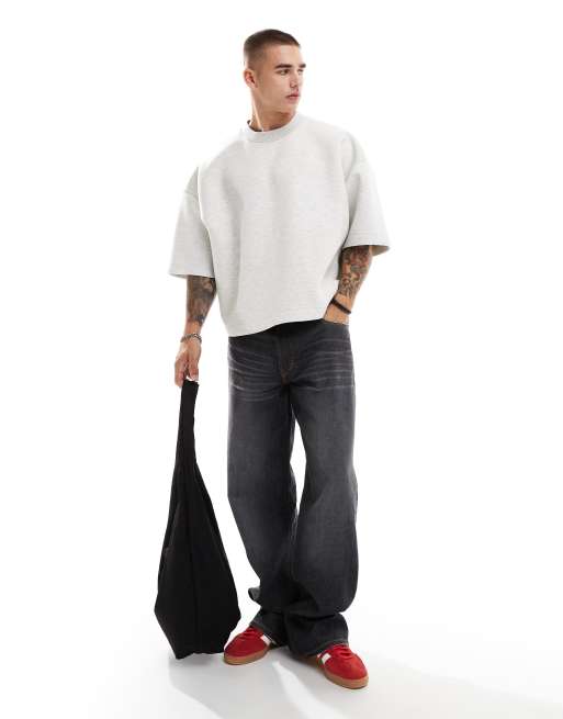 ASOS DESIGN heavyweight scuba short sleeve sweatshirt in gray, 2 of 4