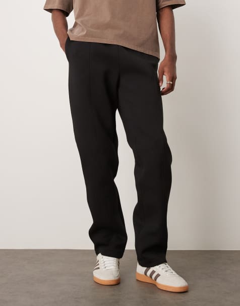 ASOS DESIGN heavyweight scuba straight leg trackies with pin tuck in black - view 1